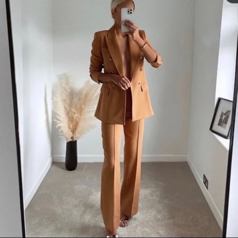 ZARA HIGH-WAISTED WIDE LEG PANTS DARK CAMEL